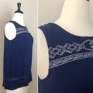 Max Jeans Embroidered Split Back Tank Top small blue